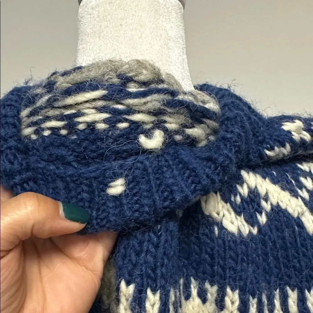 Hand Knitted Wool Sweater, Blue, White Grey Icelandic Norwegian Jumper Crew-neck